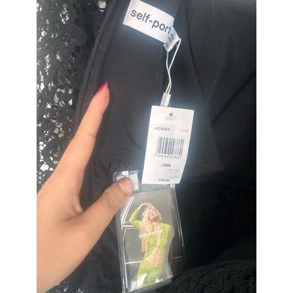 Self-Portrait Tie-neck Mini Dress in Black UK12/US8 - Picture 10 of 11